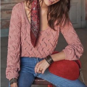 La Maille Sezane Yvette cotton pink pompon textured sweater size small
